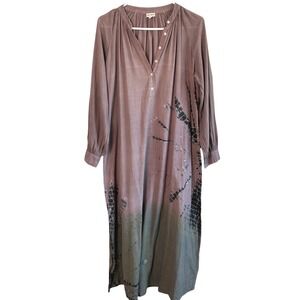 V.De.Vinster Mauve Batik Cotton Henley Midi Dress M Boho Desert Aunt Artsy Luxe